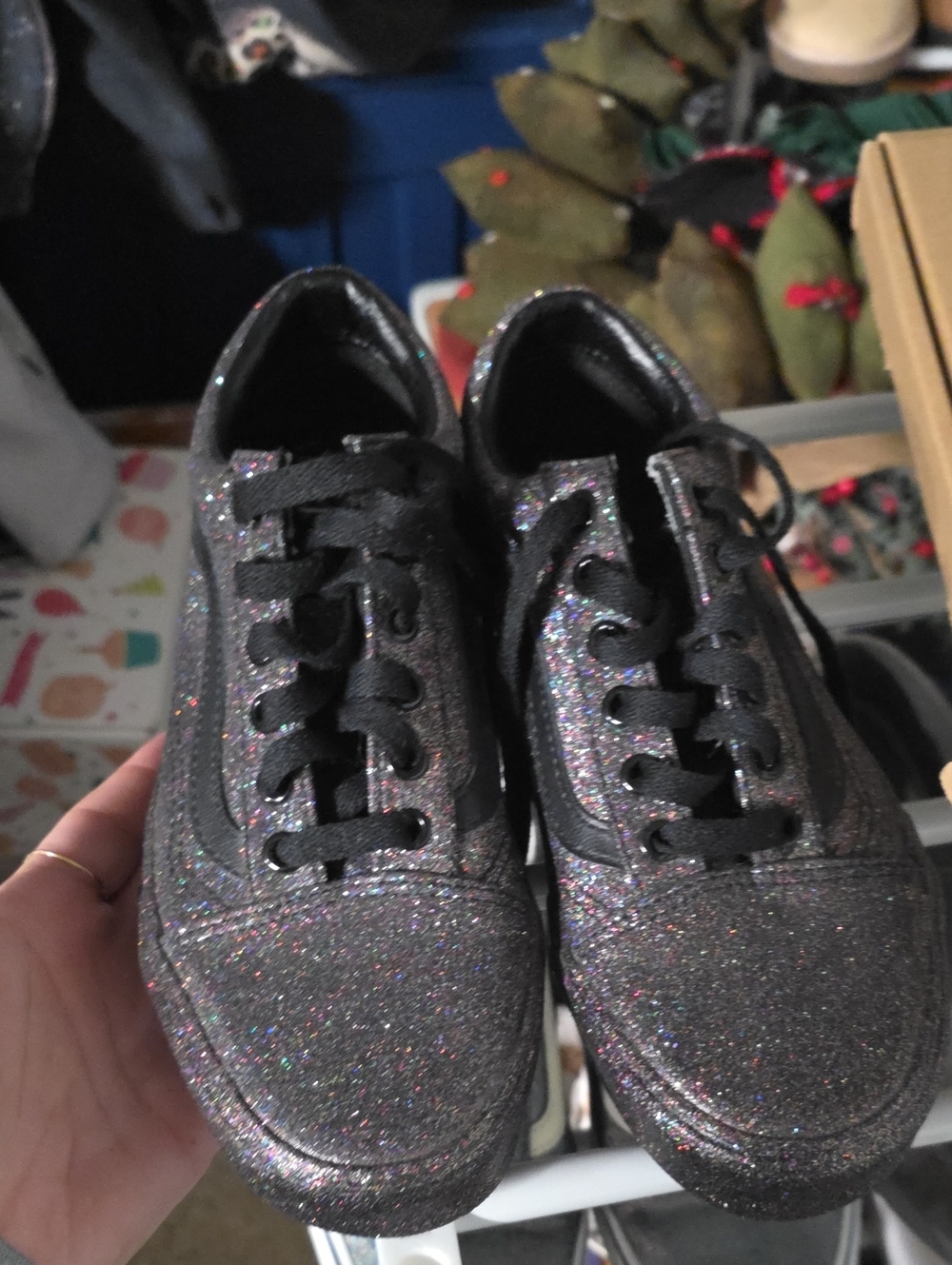Women’s Glitter Lace-Up Sneakers - Black Sparkle